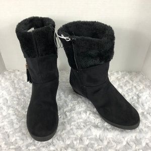 NWOT Faux Suede Faux Fur Wedge Heel Boots